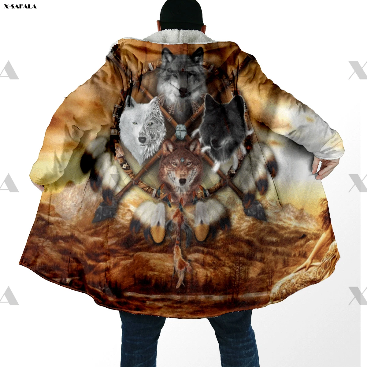 

Длинная Спортивная толстовка с капюшоном и 3D-принтом «Американский Волк»