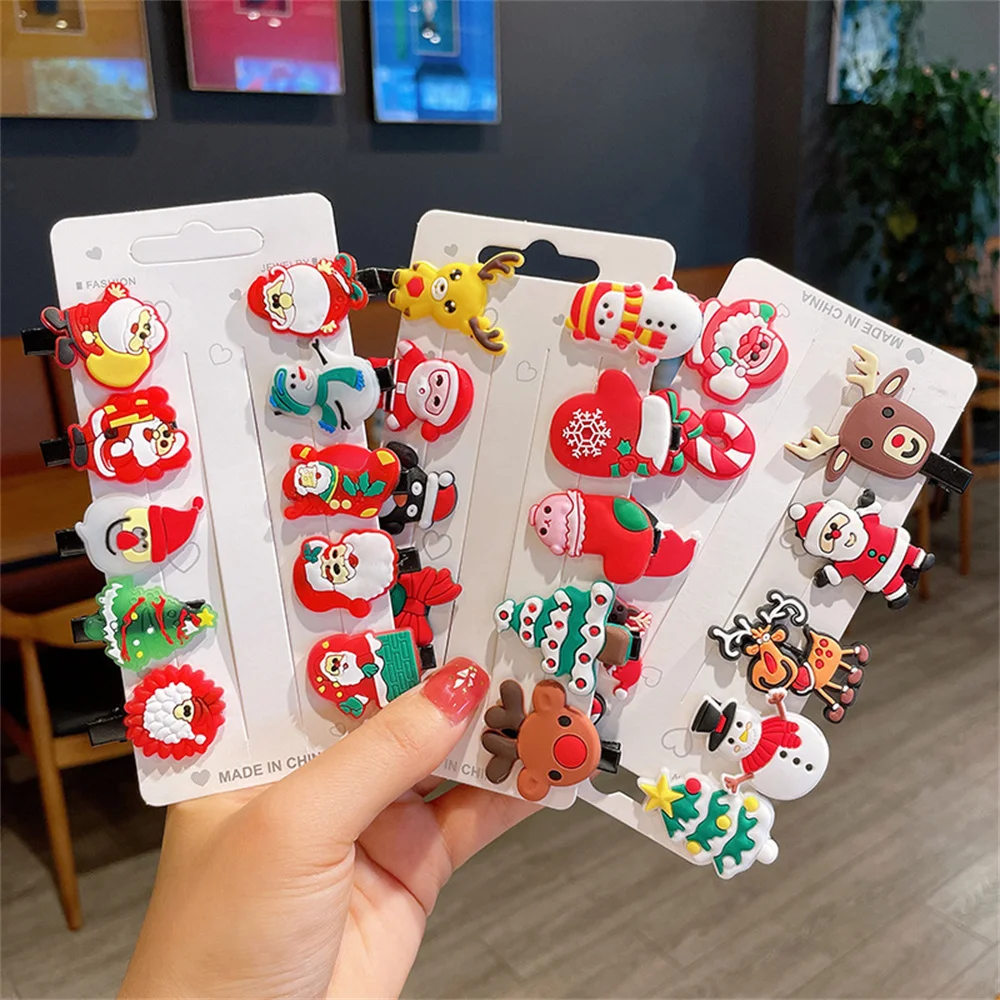 

10Pcs/Set Cute Cartoon Christmas Hairpin Snowman Santa Claus Elk Hair Clip For Women Girls Hair Accessories Xmas Gifts Headwear