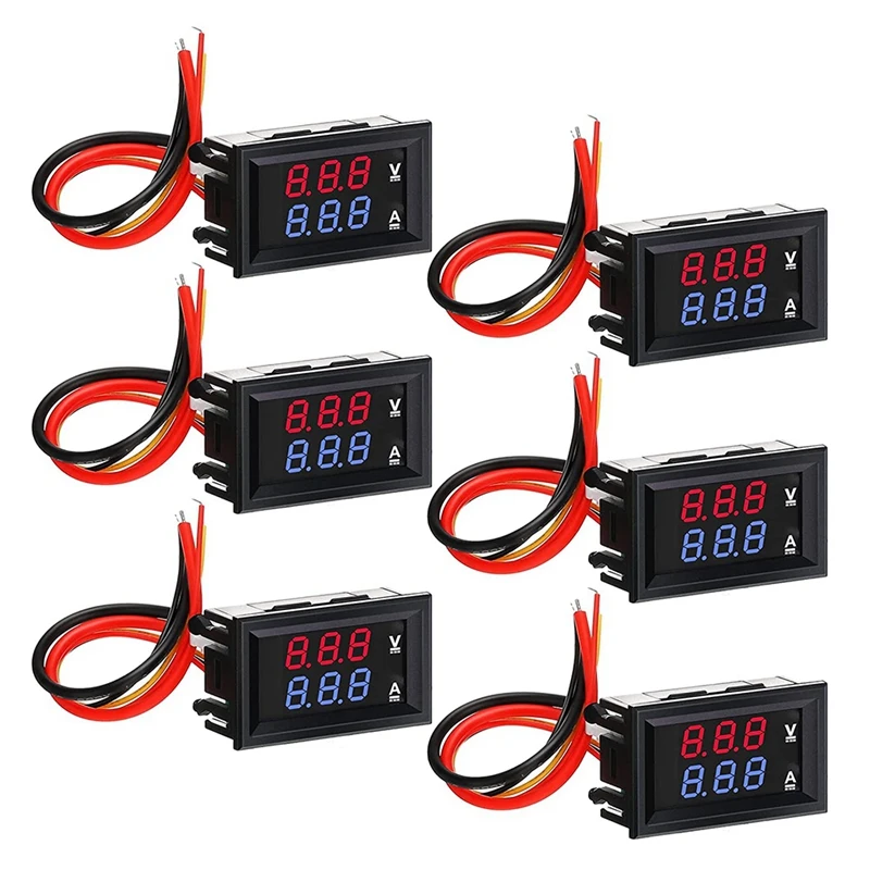 

6Pcs Digital Voltmeter Ammeter DC 100V 10A Blue Red LED Current Voltage Meter Tester Dual Display Panel For Automobile CNIM Hot