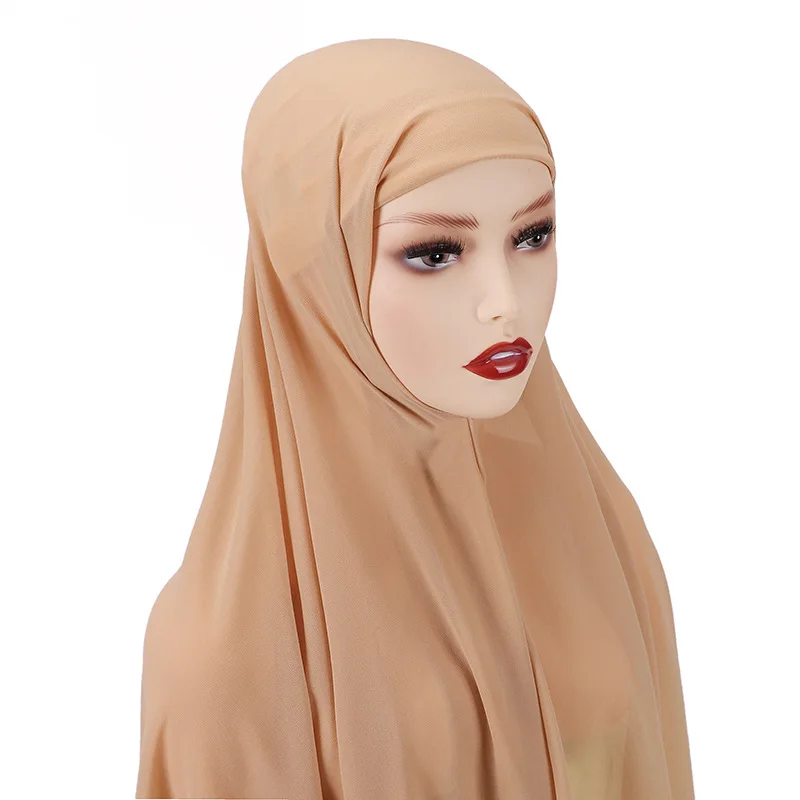 

2 In 1 Chiffon Hijab Scarf With Jersey Inner Cap All In One Suit For Muslim Women Convinient Headscarf 25 New Colors