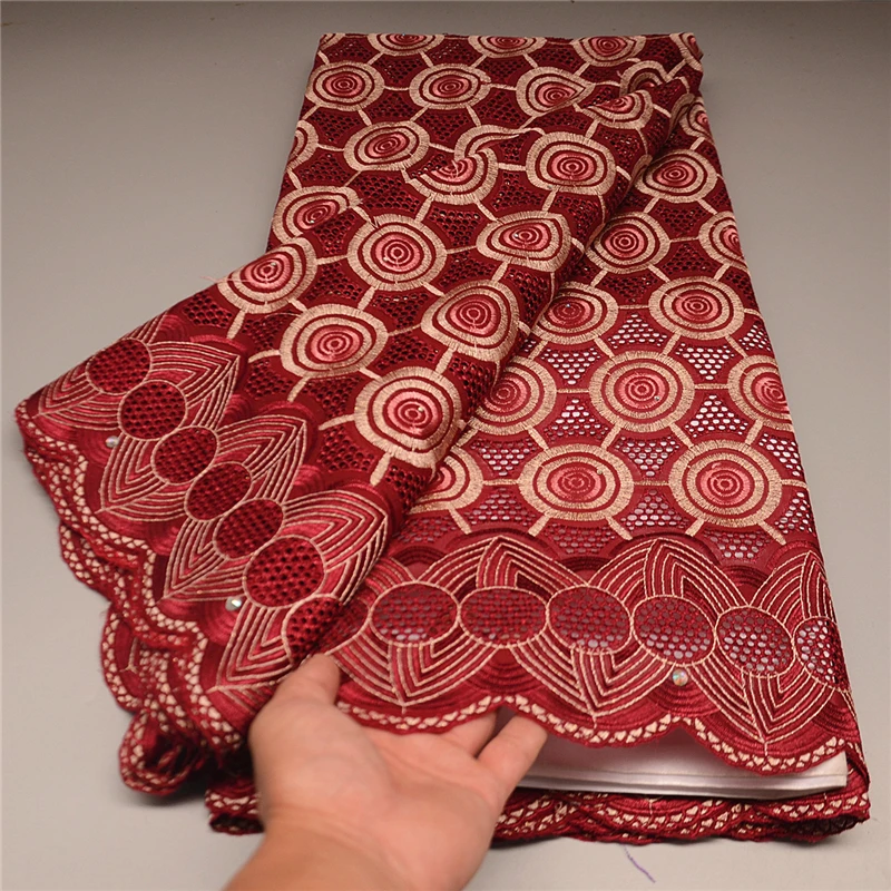 

5 Yard Dry Lace Fabric 2022 Latest Heavy Beaded Embroidery African 100% Cotton Swiss Voile Popular Dubai Style 3L061802