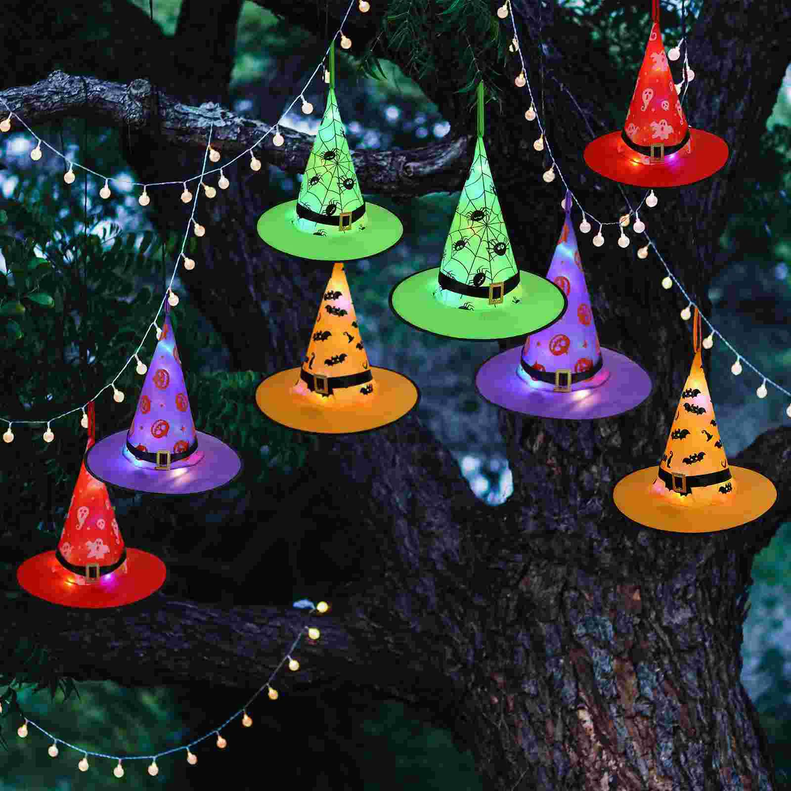 YANOW oween Deoats With Hats 8ps ng Lited Glowing With Hats oween Deo fo Outdoo oween Deoats, Tee,, Yad (/ Oe/ Geen/ ed )