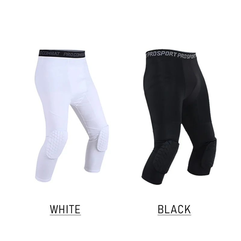 Men Basketball Pants with Knee Pads Basic Leggings Knee Support Compression Pants Sports Protective Gear Padded Pants