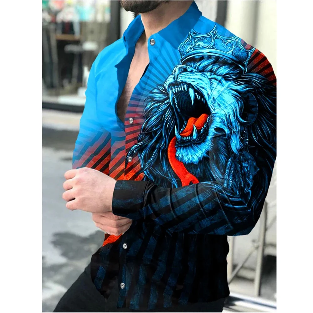 Men Shirts Luxury Social Turn-down Collar Buttoned Shirt Casual Animal Print Long Sleeve Tops Designer Clothing Cardigan Blouse