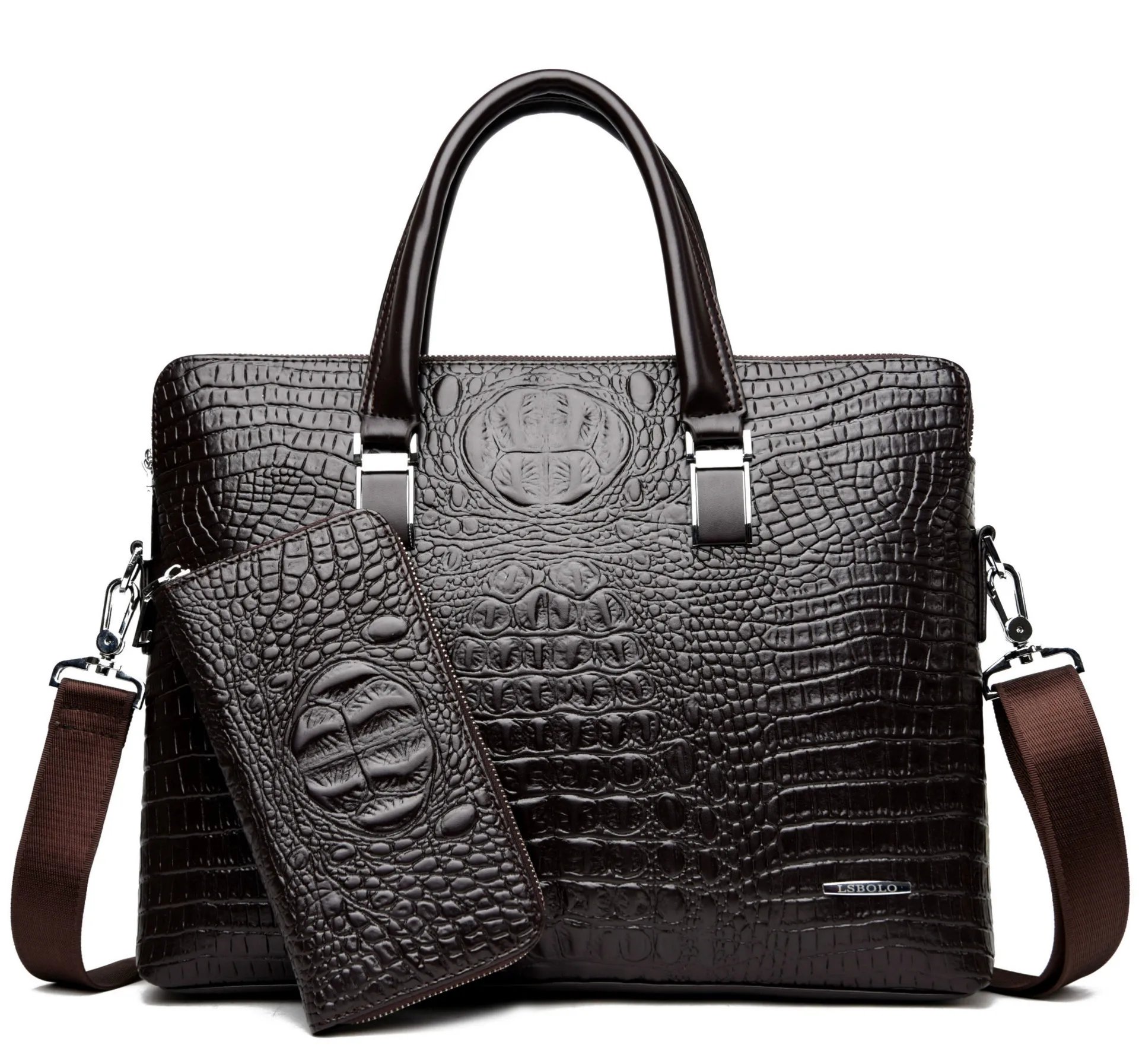 

Дизайнерский вместительный мужской портфель из крокодиловой кожи, сумка на плечо 2022, большая роскошная модная сумка, Мужская брендовая кож...