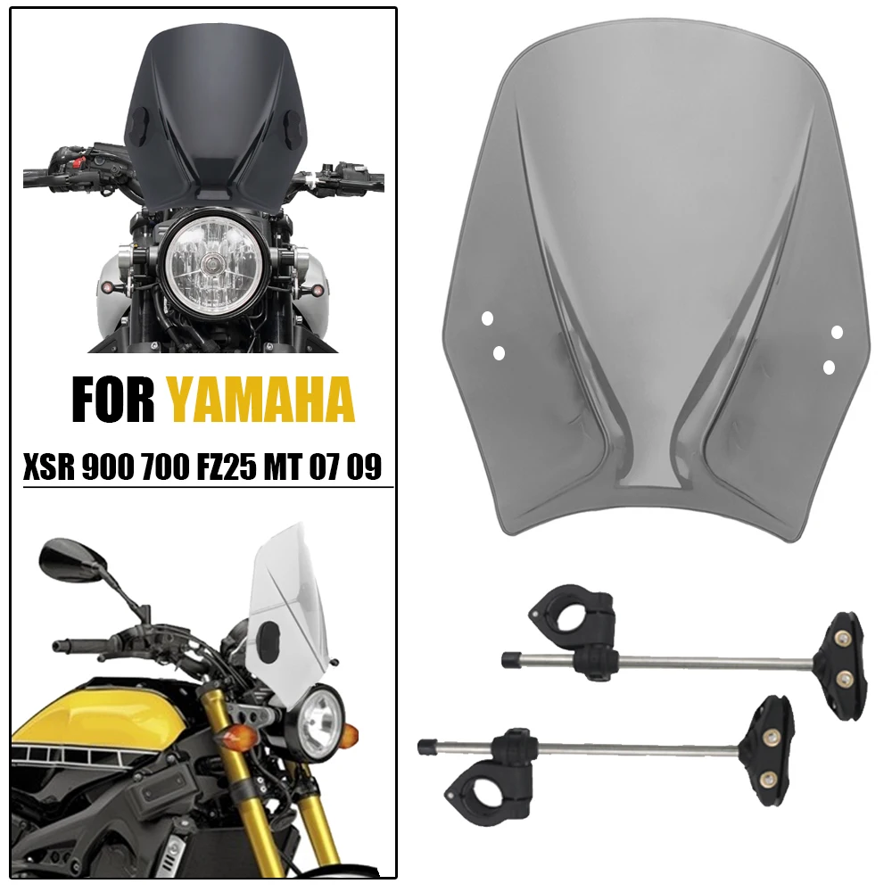 

For Yamaha MT 07 09 XSR 900 700 FZ-25 XJR 1200 1300 Motorcycle Windscreen Shield Deflector With Bracket For 22/25/28MM Handlebar