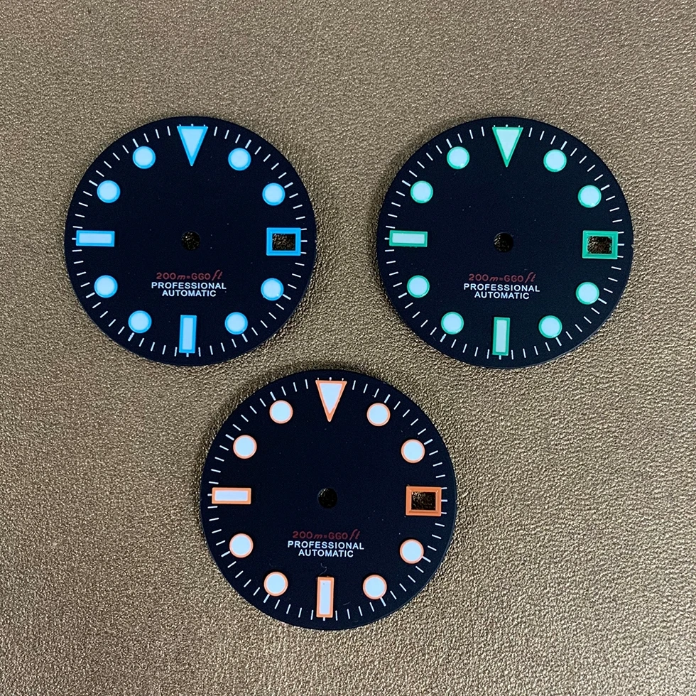 

Black 28.5mm NH35 Modified Watch Dial Green Luminous Dial for NH35 NH36 Automatic Movement Single Calendar Dial with S LOGO Dial