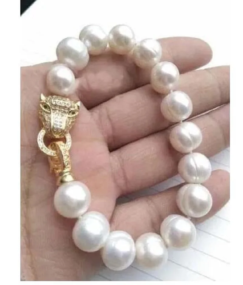 

Натуральный белый жемчужный браслет AAA 10-12 мм южного моря, 7,5-8 дюймов, голова леопарда, изящное ювелирное изделие, изготовление ювелирных изделий