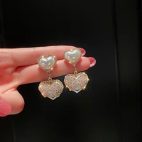 925 silver needle south korea east gate fashion new pearl set diamond love eardrop net red temperament earrings women