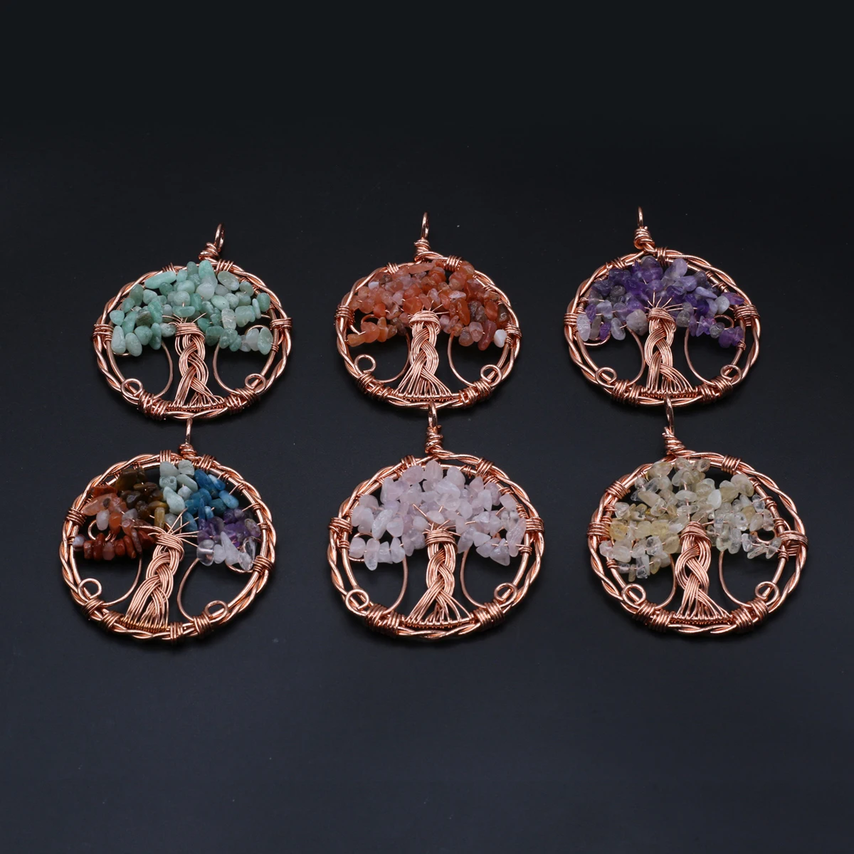 

Natural Stone Tree of Life Pendants Ancient Red Copper Amethysts Agates for Jewelry Making Diy Women Necklace Earrings Gifts