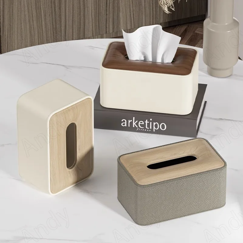 

European Leather Tissue Box Hand Stitched Edge Living Room Decoration Conference Room Desktop Tissue Organizer Home Decoration
