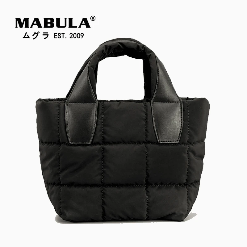 

MABULA Brand Zip Up Nylon Quilted Tote Purse Small Feather Down Padded Satchel Handbag Square Crossbody Pillow Bag 2022 Winter