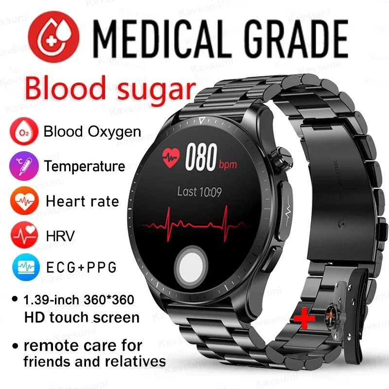 

2023 New Blood Glucose ECG+PPG Smart Watch Men Body Temperature Blood Pressure Health Watch IP68 Waterproof Clock Men Smartwatch