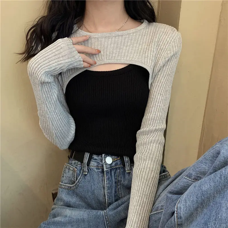 

Richkeda Store New Autumn Women Solid Sweater O-Neck Cropped Sweater Pullover Crop Top Super Cropped Sweaters Shirts For Female