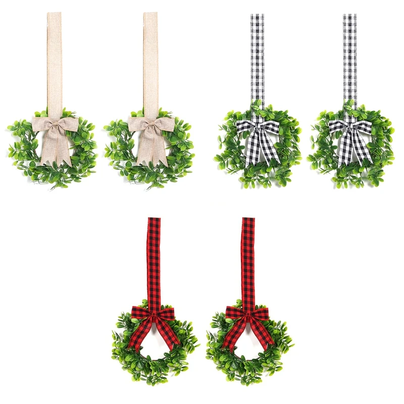 

2Pcs Faux Kitchen Cabinet Decorative Wreath Farmhouse Decoration Buffalo Plaid For Cabinet Window Front Door Decor