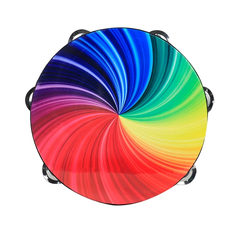 

8Inch Wooden Tambourine Handbell Hand Drum With Double Row Jingles Colorful Drums Percussion Instrument Toy