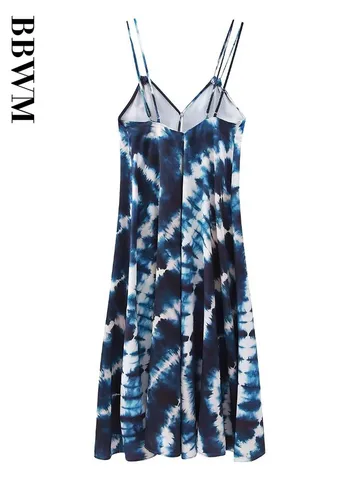 2023 Tie Dye Dress Woman Fashion Print Long Dresses Vintage Sleeveless Evening Dress Women Summer Strap Midi Dresses Chic Female