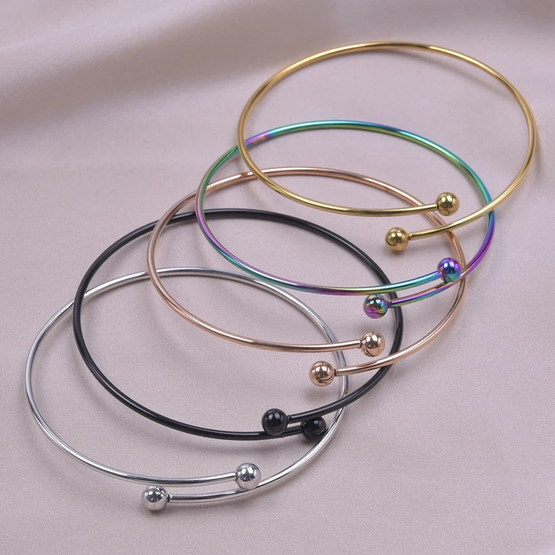 

Minimalist Smooth Beads Bangle Adjustable Bracelet for women Line Ring Stainless Steel Bracelets Female Jewelry Accessories