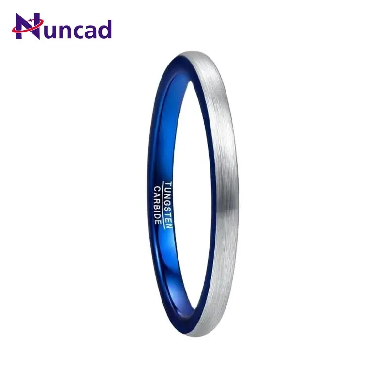 

NUNCAD 2mm Ring Blue Plated Stacking Tungsten Carbide Ring Women Jewelry Wedding Band Brushed Finish Comfort Fit Size 5-10