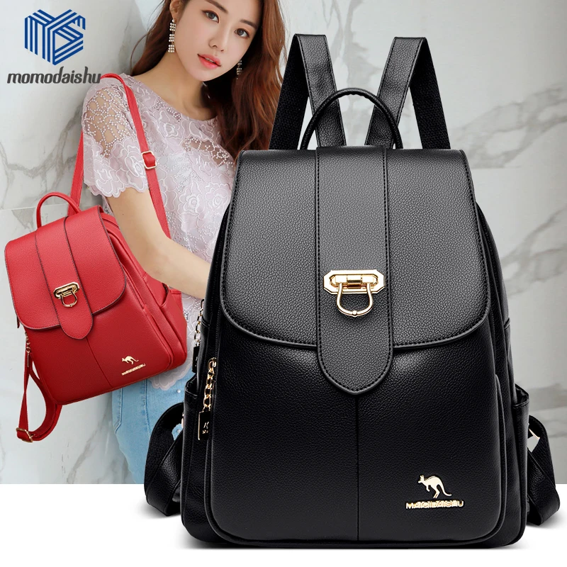 

2022 New Vintage Women Backpack Large Capacity School Bags For Teenagers PU Leather Bags Large Capacity Travel Bags Designer