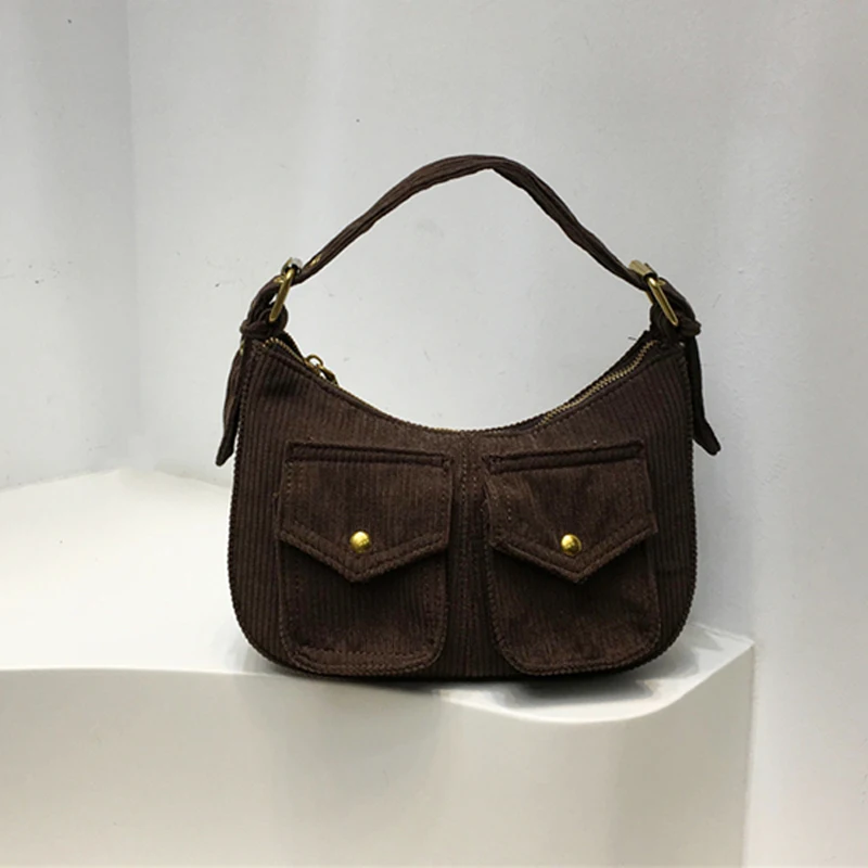 

Corduroy Cloth Square Underarm Bag For Women Luxury Designer Handbags And Purse 2023 New In Vintage Zipper Crossbody Shoulder
