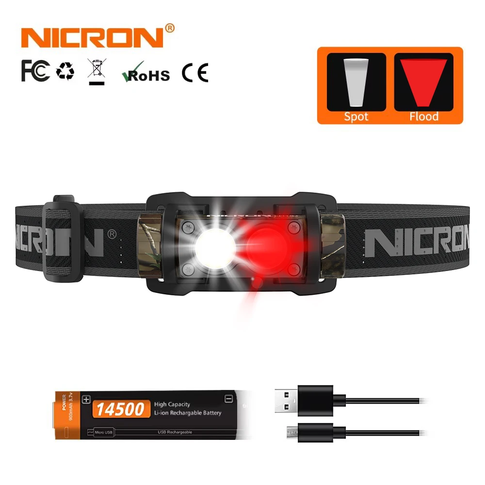 

NICRON Мини перезаряжаемый налобный фонарь H15 plus