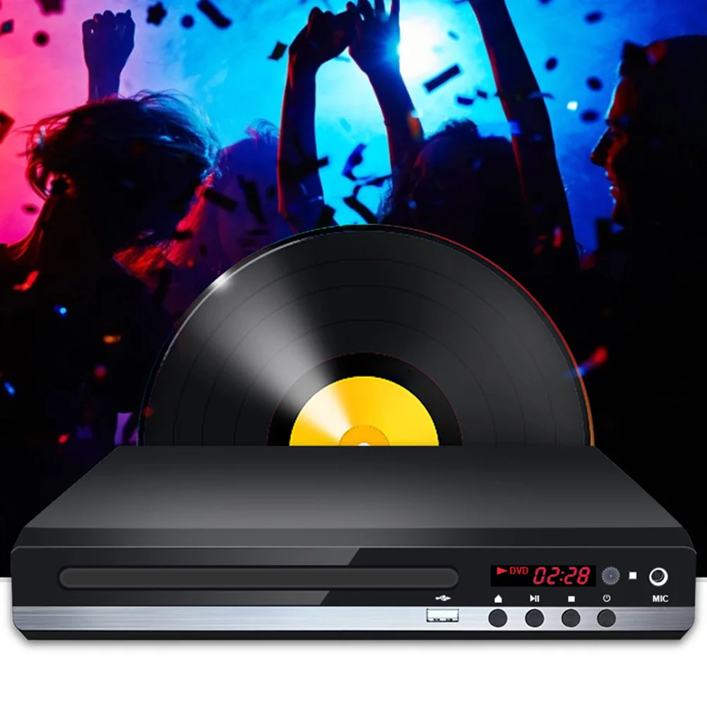 

CD Metal Multi Format US Plug With Cable Home Portable VCD Karaoke Easy Install MIC Input DVD Player USB For TV
