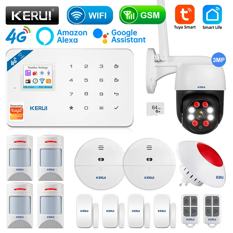 

KERUI W184 1.7 inches GSM 4G WIFI Tuya APP Smart Home Security alarms for home TFT Screen Anti Theft Alarm Package 6 Languages