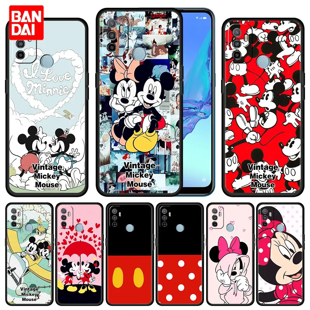 

Mickey Mouse Case for Oppo A53 A52 A3s A5s A9 A15 A31 A54 A74 A93 A94 F19 Pro 4G 2020 Capa Cover Black Silicone Capinha Funda