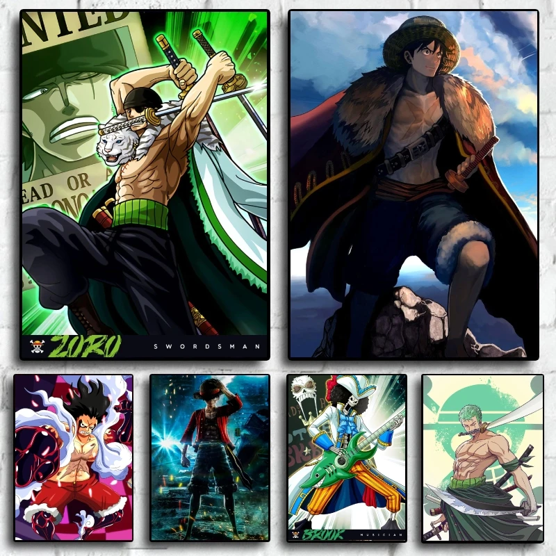 

Canvas Art Walls Painting Anime Roronoa Zoro One Piece Poster Mural Decoration Cartoon Figure Luffy Picture Wall Art Kids Gift