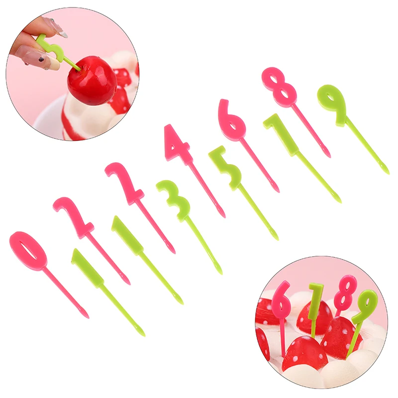 

12PCS Number Decorative Sign Mini Children's Fruit Fork Cake Dessert Food Fruit Forks Lunch Bento Accessories