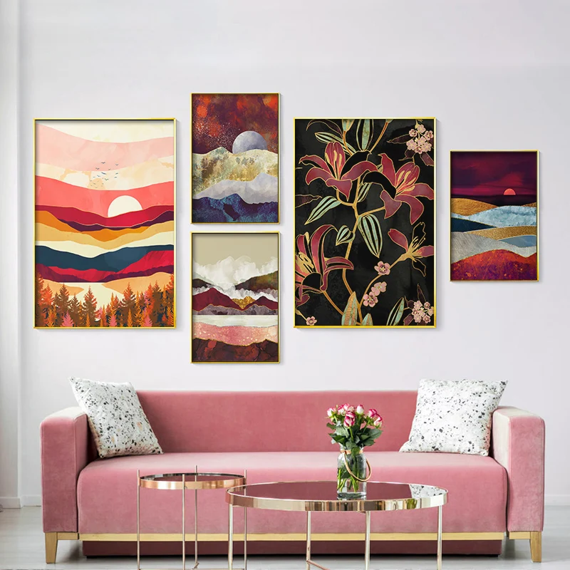 

Abstract Landscape Wall Art Cuttlefish Cactus Poster Starry Sky Oriental Lily Canvas Painting Poster for Ocean Park Living Room