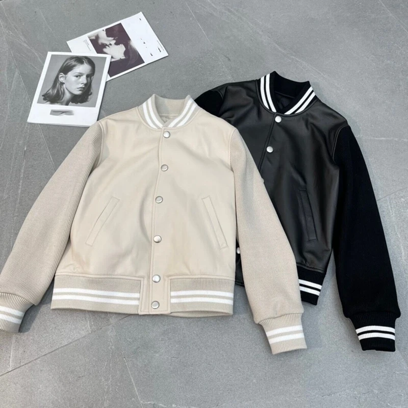 

Natural Leather Women Coat Lambskin Leather Bomber Biker Jacket Long Sleeves 100% Sheepskin Leather Coat H324
