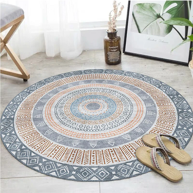 

Nordic Round Carpets Moroccan Style Bedroom Carpet Retro Living Room Rugs Large Area Cloakroom Rug Washable Non-slip Floor Mats