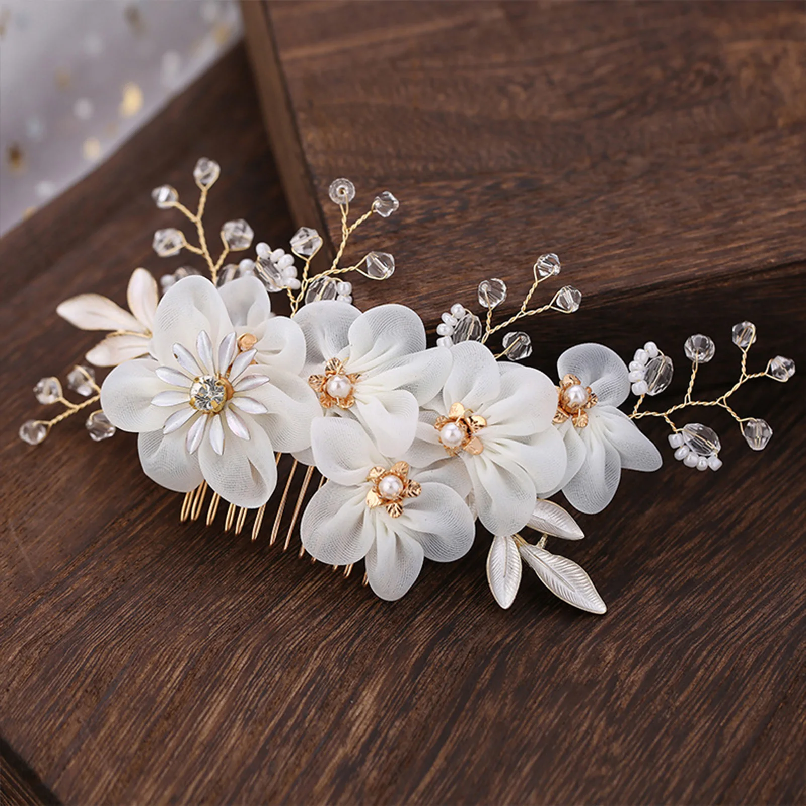 

Floral Hairpin Comb Wedding Hair Accessories For Women Silk Flower Crystal Hairpin Fork Fashion Bride Hair Jewelry Wholesale
