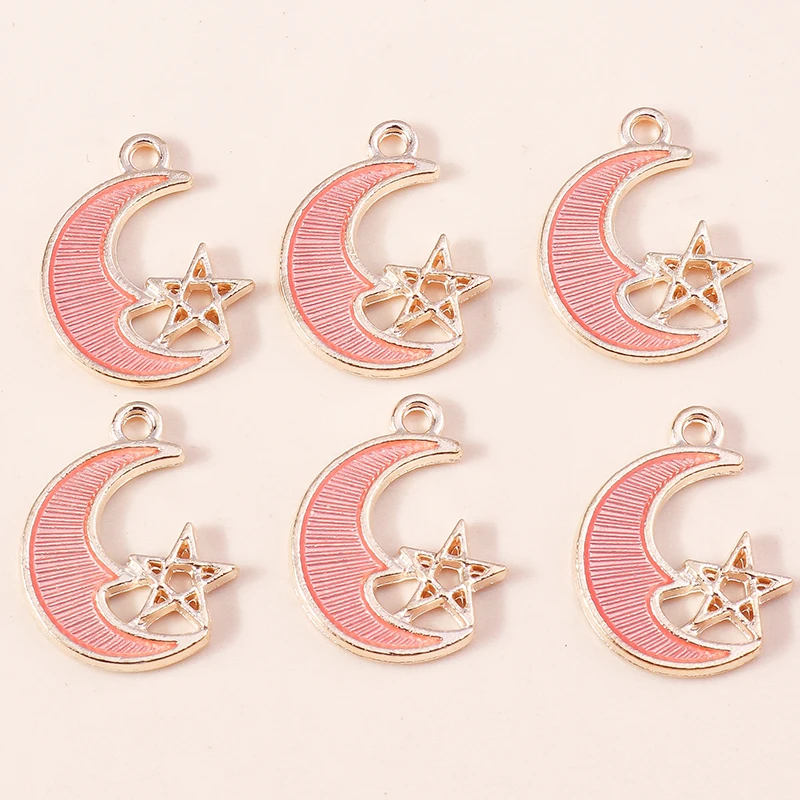 

10pcs 15x19mm Lovely Enamel Moon Star Charms for Jewelry Making Girls Cute Drop Earrings Pendants Necklaces DIY Bracelets Gifts