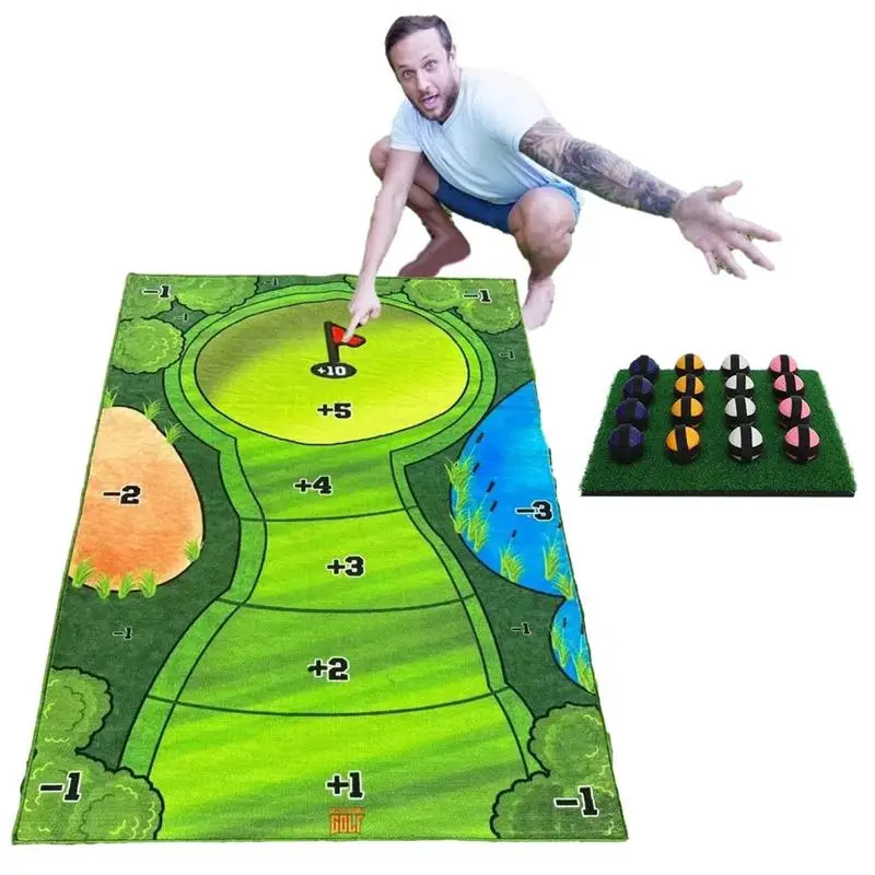 

NEW Golf Hitting Mat Game Pad Golf Yard Game Set With 16 Golf Balls Practice Mat Golf Swing Training Pad Casual Golf Game Set