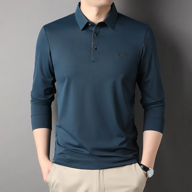 

Рубашка-поло мужская с длинным рукавом, люксовая брендовая модная повседневная рубашка без следов, новая классическая с принтом, осень 2022