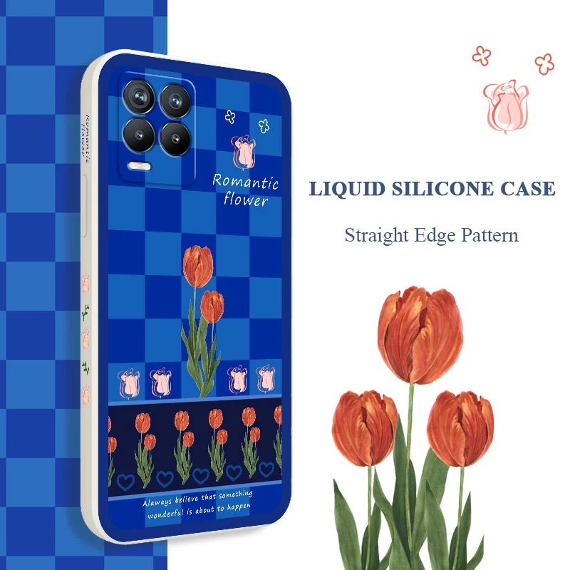 

Blue Flowers Phone Case For OPPO Realme 8 8i 7 7i 6 Pro C1 C11 C12 C15 C20 C21Y C25 C25S F19 F17 F9 Pro Cover