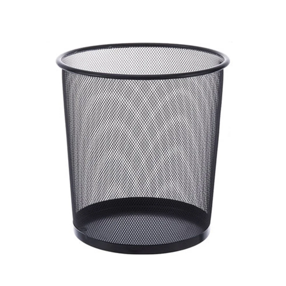 

Trash Can Garbage Mesh Bin Waste Cans Office Basket Wastebasket Black Wire Kitchen Desk Bedroom Metal Bucket Round Container