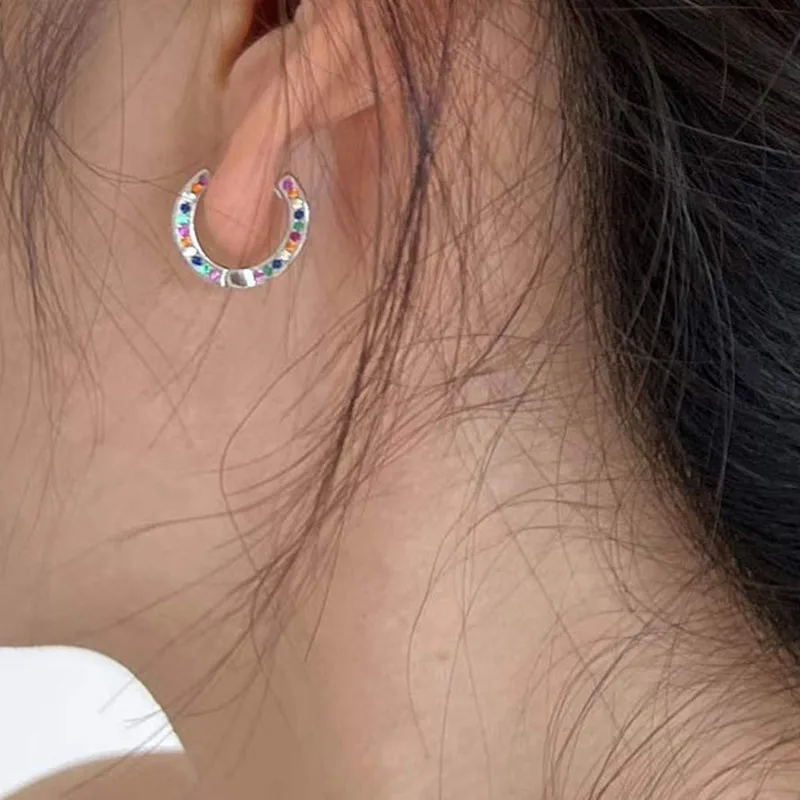 

Real 925 Sterling Silver Woman's Earrings With Colorful Crystal Fine Jewelry Elegant Silver 925 Hoop Earrings For Women Gifts