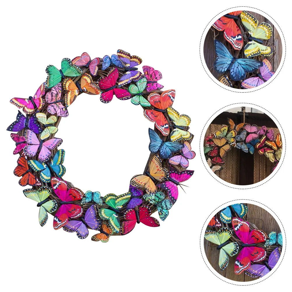 Wreath Butterflies Wreath Adorn Outdoor Butterflies Wreath Artificial Wreath Adornment for Front Door