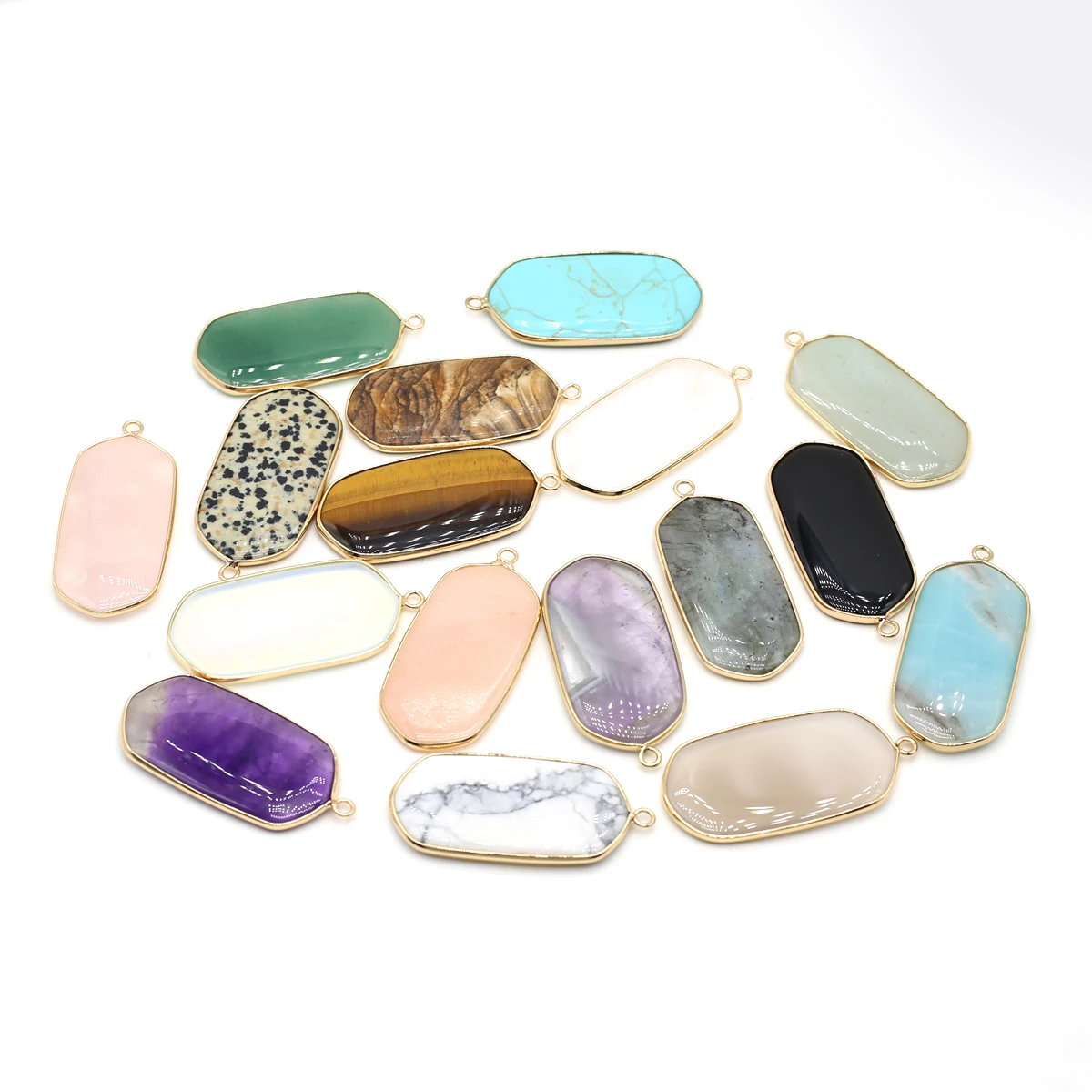 

Natural Flash Stone Pendant Oval Amethyst Crystal Quartz Agate Tiger Eye Opal Turquoise Amazonite Charms for Jewelry Making DIY