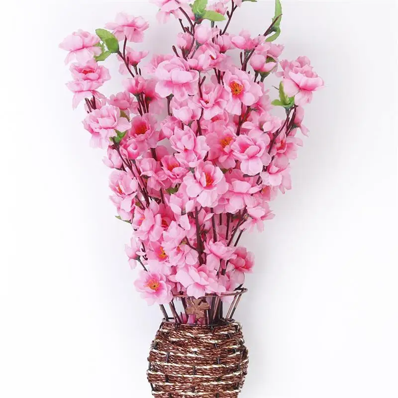 

6pcs Peach Blossom Simulation Flowers Artificial Flowers Silk Flower Decorative Flowers Wreaths Branch Fake Leaves Peach Blossom