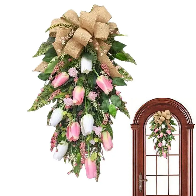 

Tulip Wreath Silk Front Door Door Wreath Artificial Door Plant Hanging Colorful Hydrangea Backdrop Arch Home Room Garden Decor