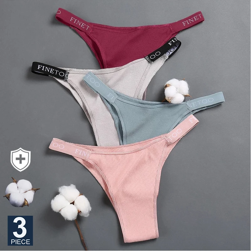 

FINETOO 3PCS/Set Women's Lingerie Panties Cotton Gstring Female Underpants Sexy Letter Panties Thong Pantys Underwear Intimates