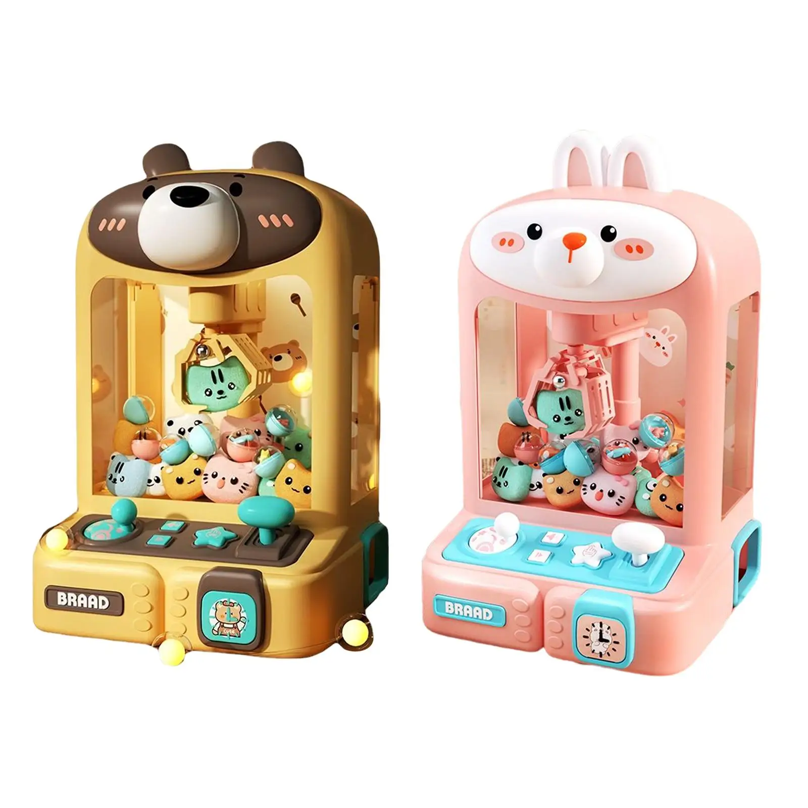 

Mini Claw Machine Candy Dispenser Toys with 10 Mini Plush Animals Mini Vending Machine for Adults