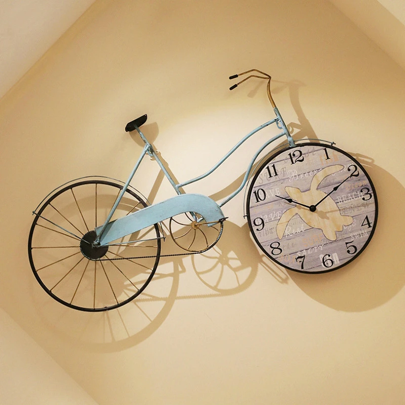 

Mediterranean creative bicycle wall clock modern fashion living room decoration accessories personality simple hanging ornament