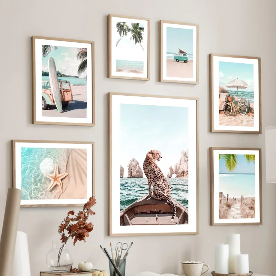 Пляжная доска для серфинга с леопардовым принтом настенная Картина на холсте