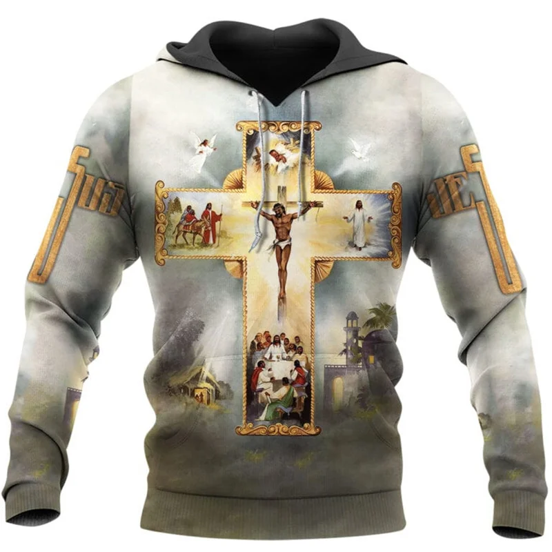 

Толстовка мужская с 3D-принтом Иисуса, Повседневная Уличная Спортивная кофта в стиле Харадзюку, пуловер на молнии, осень